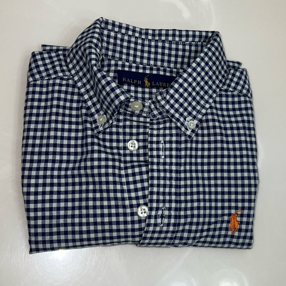 Boys Ralph Lauren Long Sleeve Blue & White Plaid Shirt Size 7 – Like New